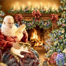 Схема вышивки «Дед мороз у камина»
