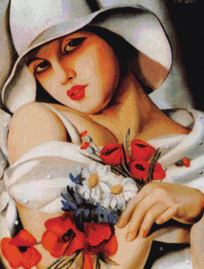 портрет девушки с цветами - портрет, картина, девушка - предпросмотр