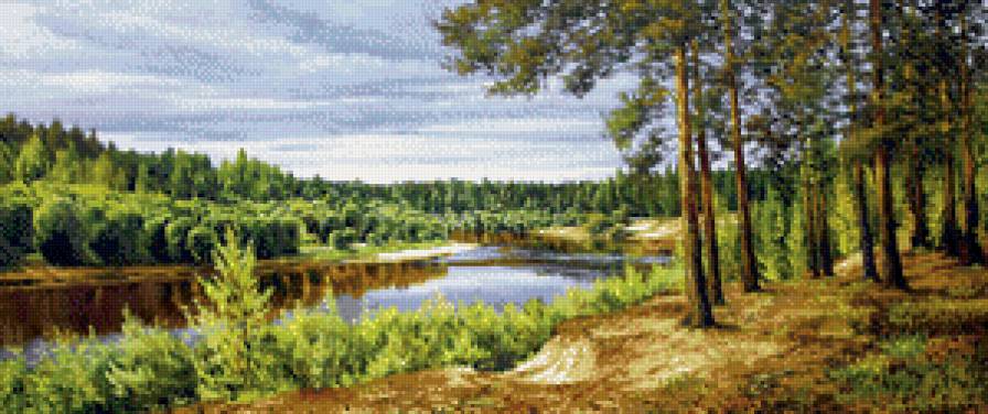 Красочный пейзаж - березы, река, осень - предпросмотр