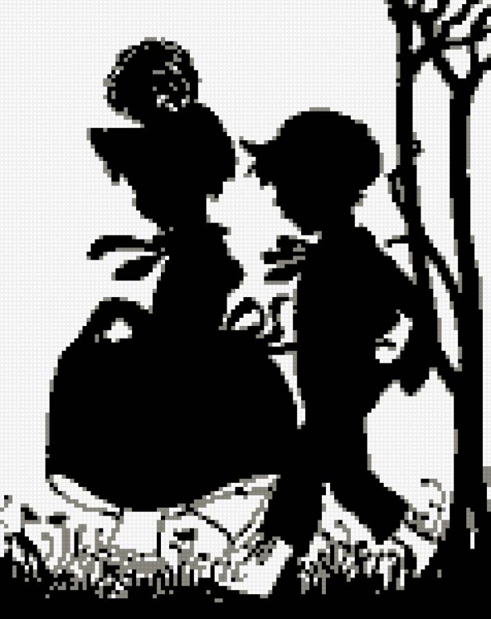 силуэт - силуэт, монохром, дети - предпросмотр