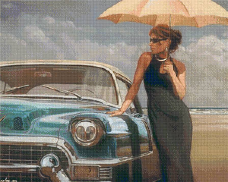 под зонтом - машина, девушка - предпросмотр