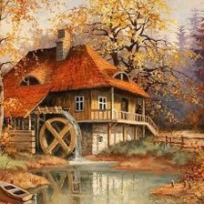 Схема вышивки «Дом с водяной мельницей.»