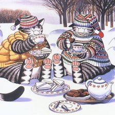 Схема вышивки «коты. чаепитие»