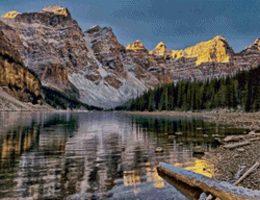 Озеро Морейн - озеро, снег, пейзаж, вода, лес, природа, отражение, горы - предпросмотр