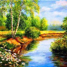 Схема вышивки «пейзаж с березами»