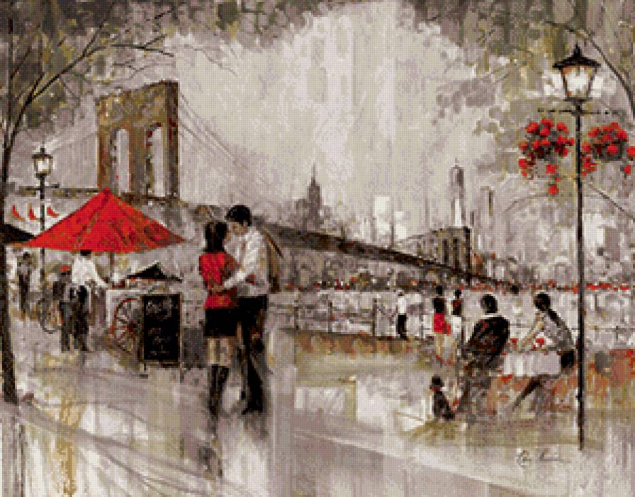 городской пейзаж - пара, картина, городской пейзаж - предпросмотр