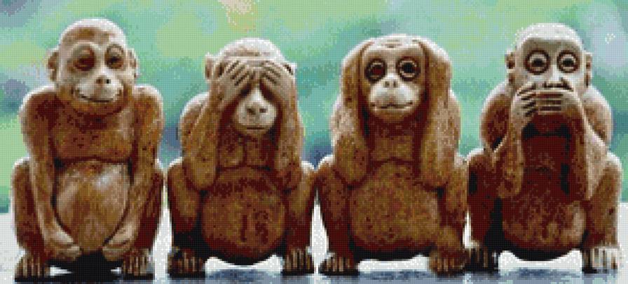 Мудрость - панно, дзен, натюрморт, четверка, обезьяны - предпросмотр
