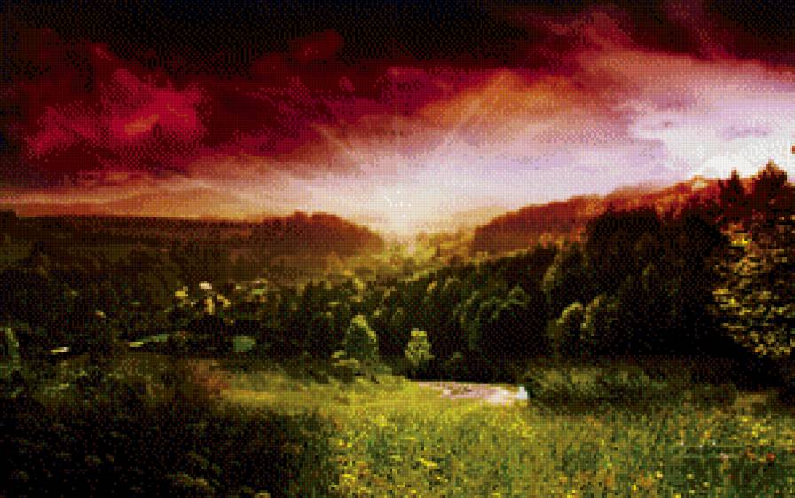 восход солнца - природа, лес, восход, утро, пейзаж - предпросмотр