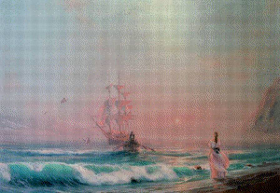 асоль - корабль, картина, он и она, море - предпросмотр