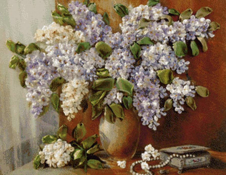 сирень в коричневой вазе - сирень, цветы, ваза - предпросмотр