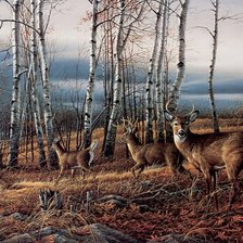 Схема вышивки «олени в лесу»