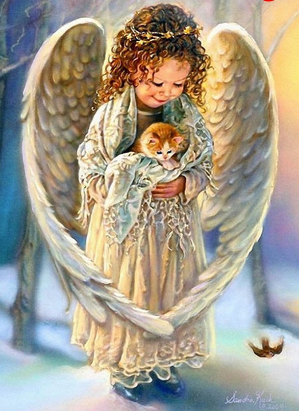 Ангел с котенком. - ангел, котята, животные - оригинал