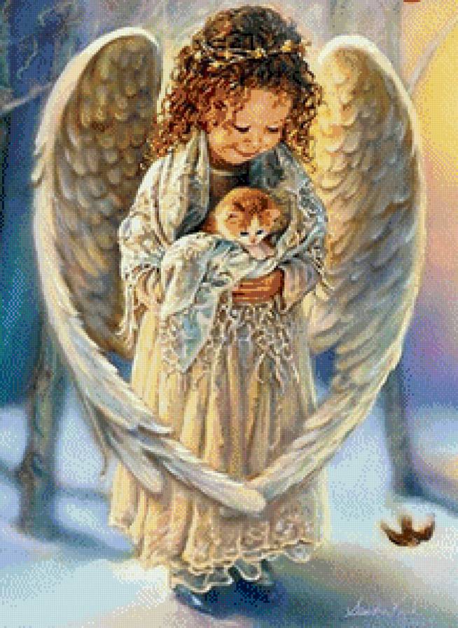 Ангел с котенком. - ангел, котята, животные - предпросмотр