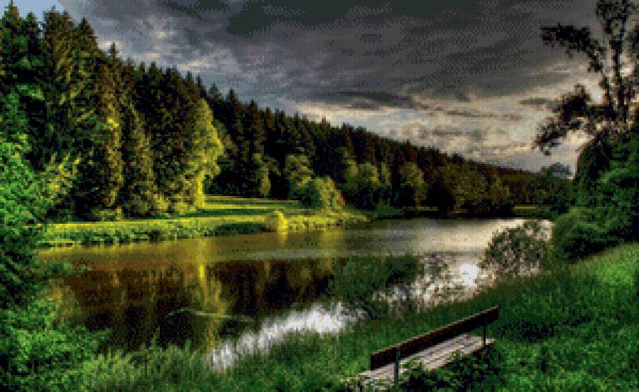 раннее утро - лес, тени, луг, утро, река, пейзаж - предпросмотр