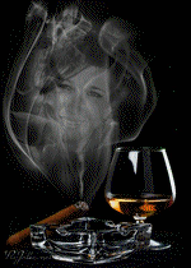 Сигара с коньяком - натюрморт - предпросмотр