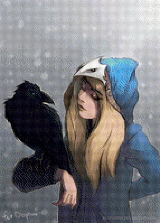 девушка с вороном - #ворон #девушка - предпросмотр