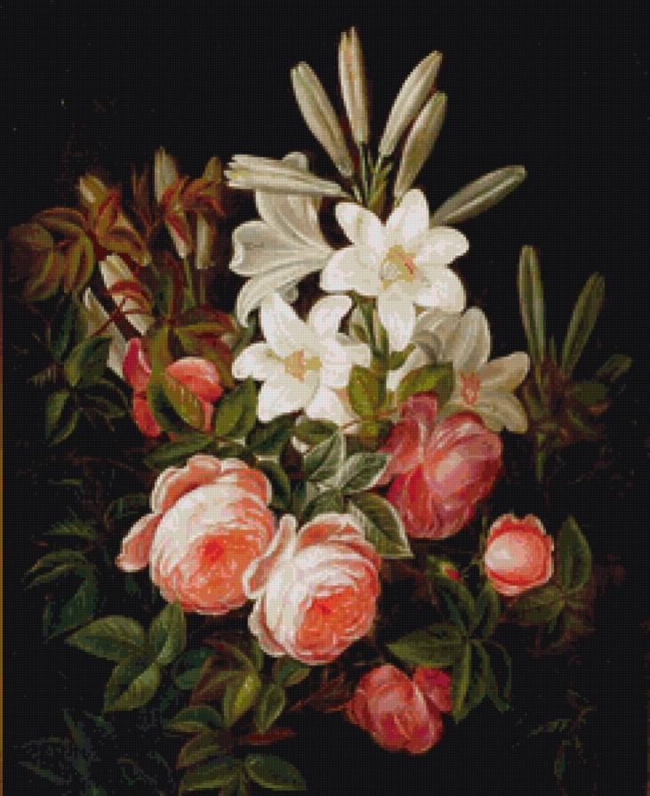 букет на черном - розы, букет, цветы - предпросмотр