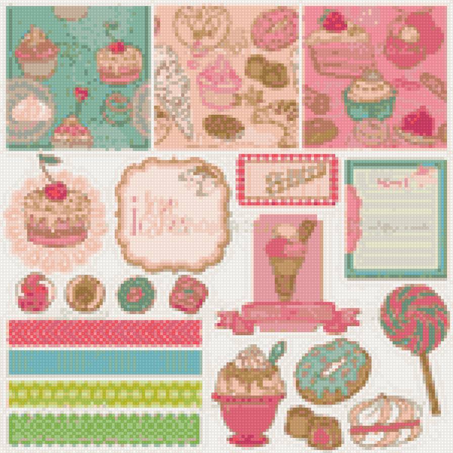 Клипарт вкусняхи - нежно, конфеты, пирожные, пончики - предпросмотр