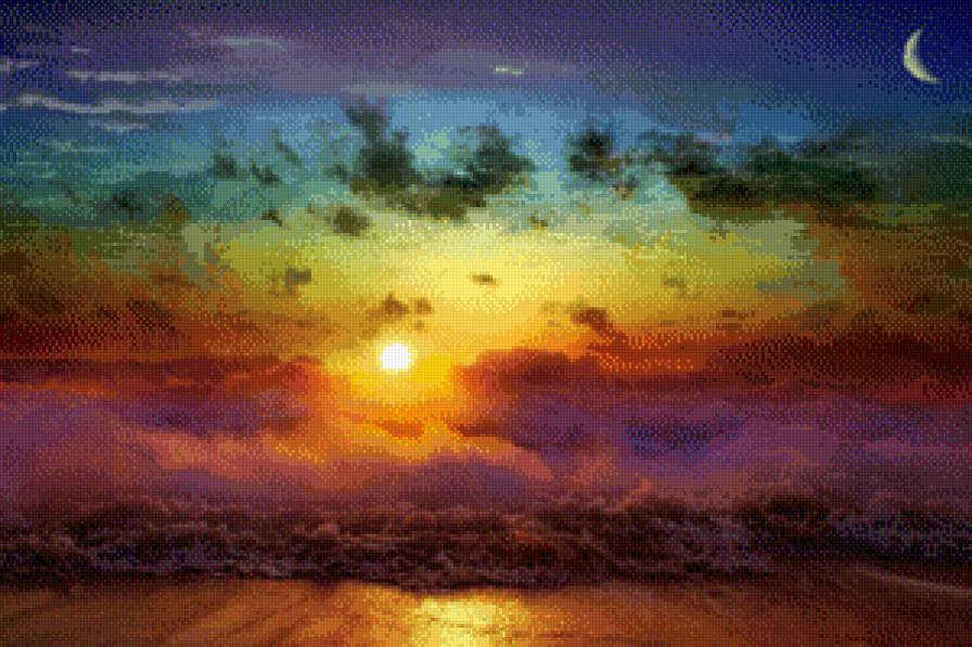 бурлящий океан на закате - закат, небо, природа, океан, пейзаж - предпросмотр