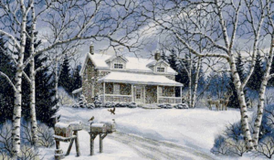 зимовка - деревья, дом, зима, лес, пейзаж - предпросмотр