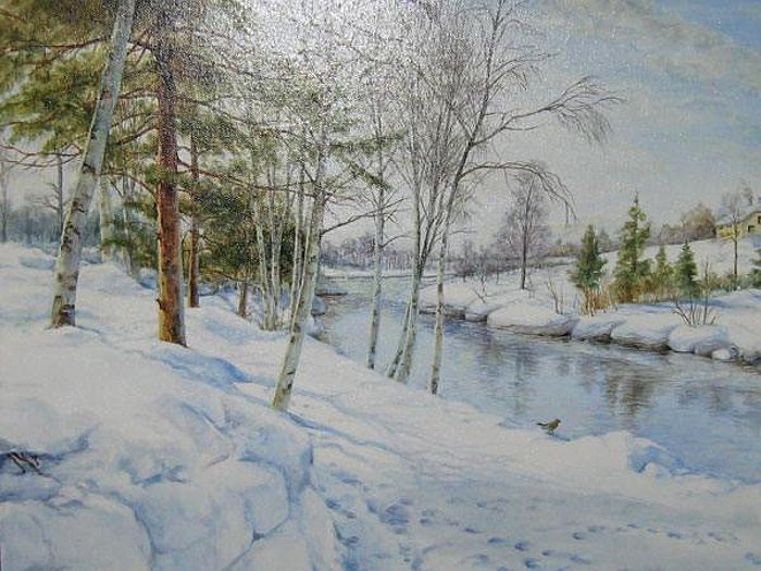 змняя река - береза, дерево, лес, река, пейзаж - оригинал