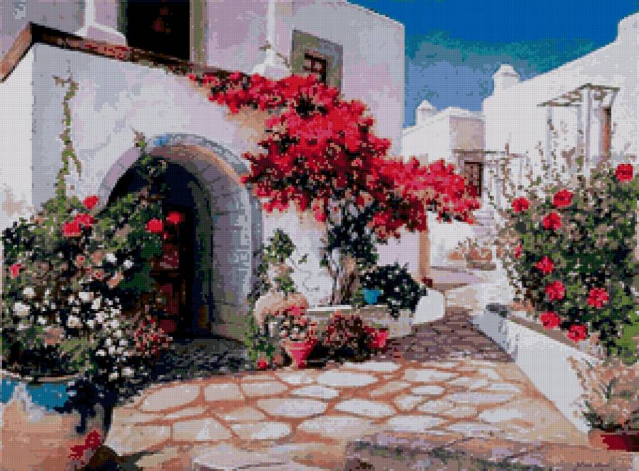 дворик - лето, пейзаж, цветы - предпросмотр