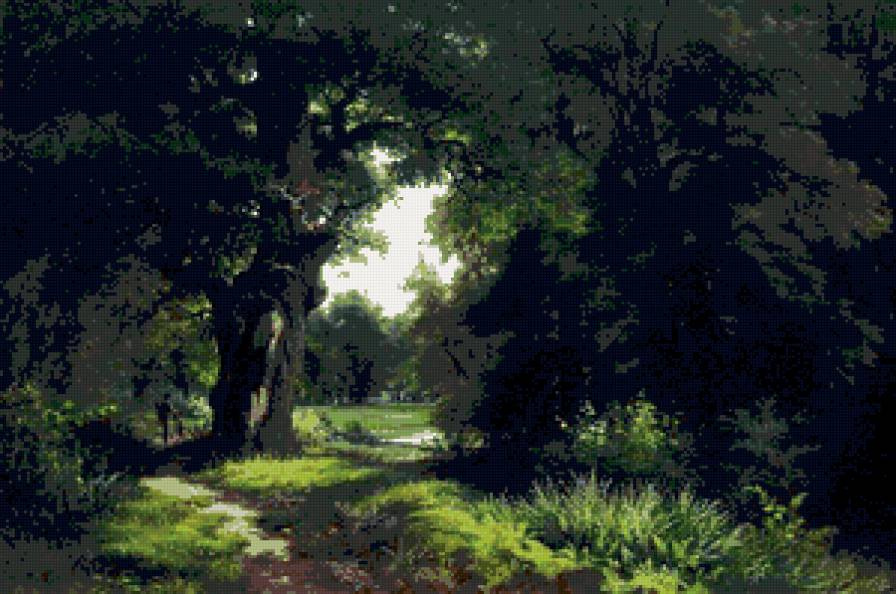 лесная тропа - деревья, лес, пейзаж, лето, картина - предпросмотр