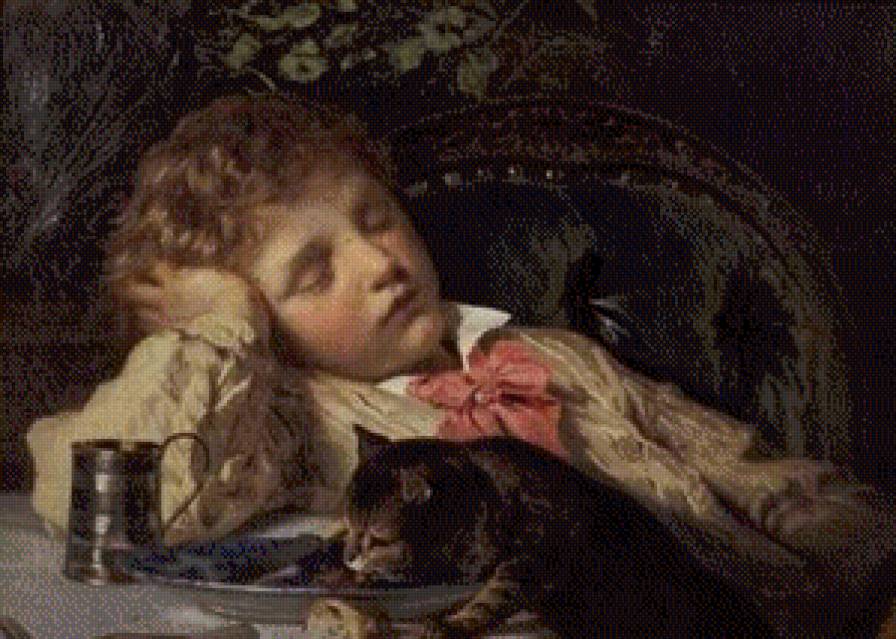 учебный процесс - кошка, мальчик, сон, ребенок - предпросмотр