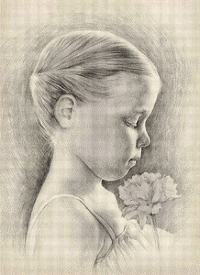 Девочка с цветком - девочка, художник lin wang - предпросмотр