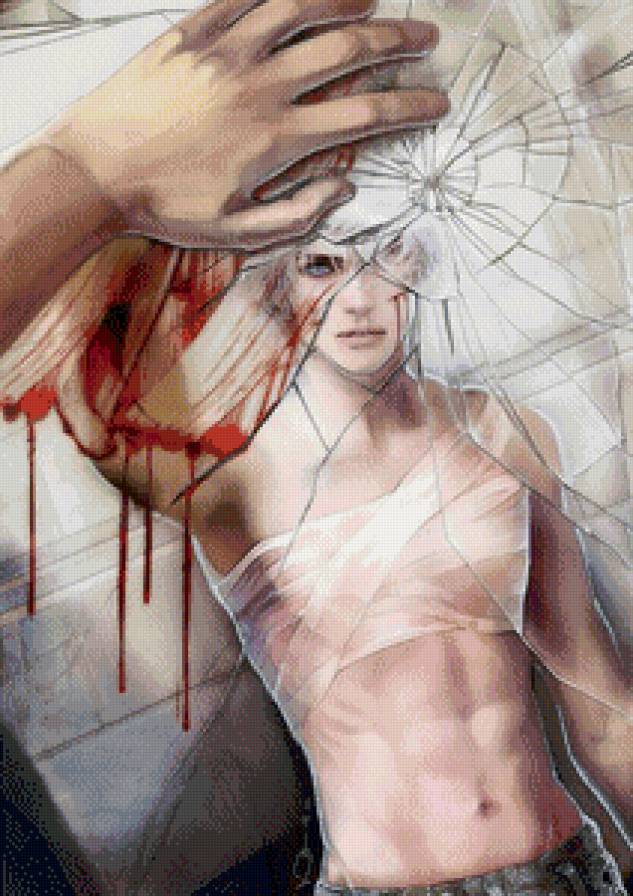 зеркало - отражение, кровь, аниме, мужчина - предпросмотр