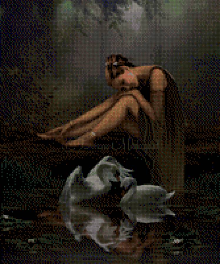 лебеди - природа, лебеди, пейзаж, девушка - предпросмотр