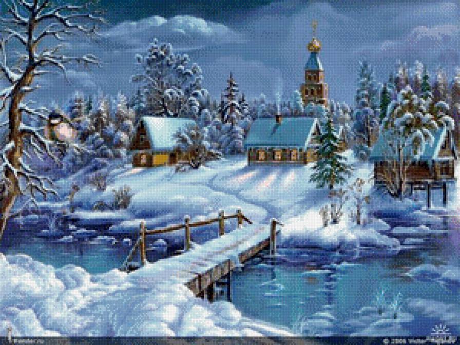 серия "зима" - природа.пейзаж.дом.река.зима.птица - предпросмотр