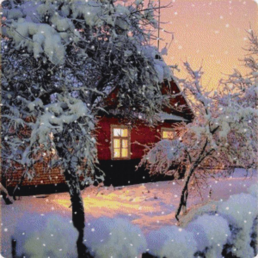 серия "зима" - зима.дом.снег.закат - предпросмотр