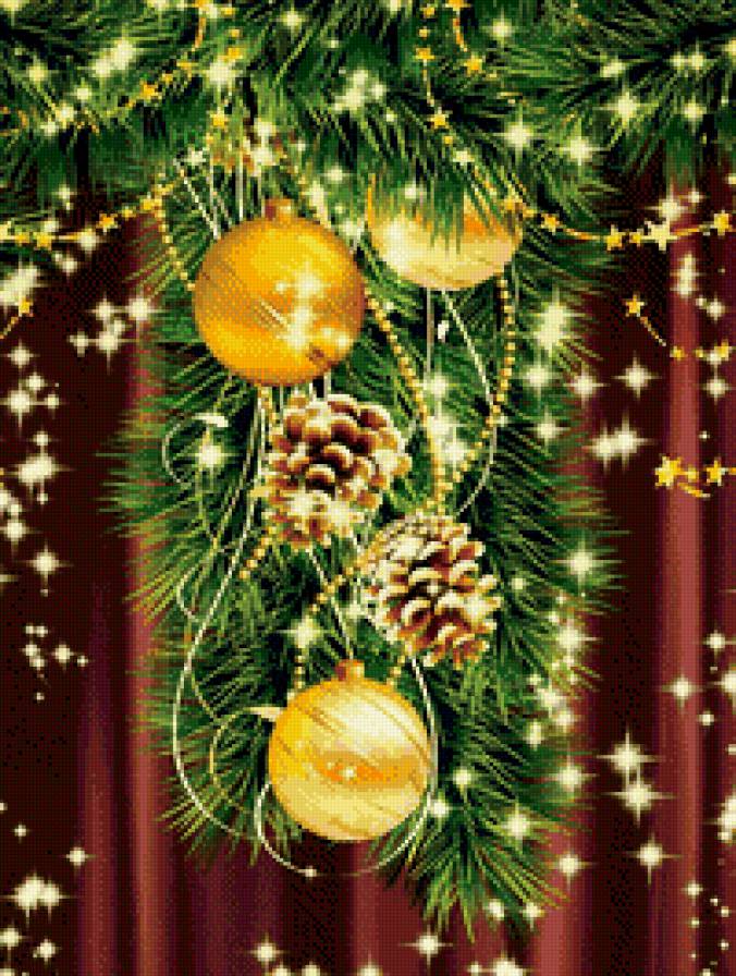 ветка ели - игрушки, ель - предпросмотр