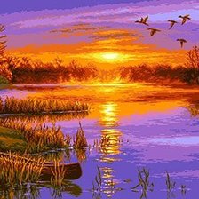 Схема вышивки «Закат на реке.»