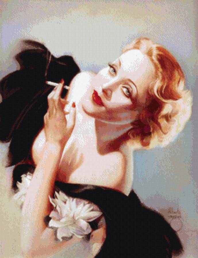 Винтажный портрет - пин ап, ретро, картина - предпросмотр