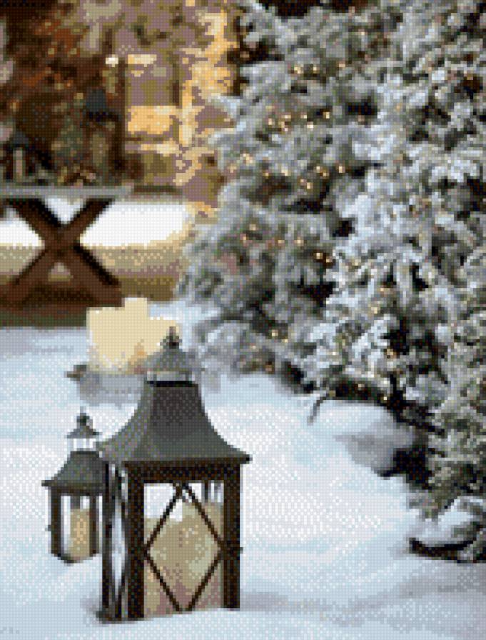 зимний фонарик - зима, вечер, снег, фонарь - предпросмотр