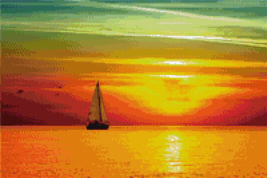 закат над морем - закат, парусник, море - предпросмотр