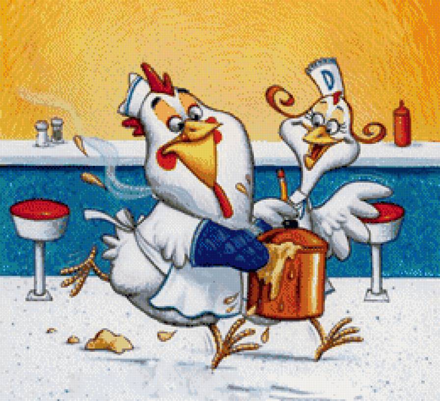 поворята - мультяшки, птицы, кухня, юмор, петух, куры, курица - предпросмотр