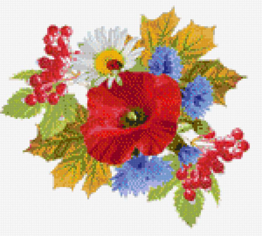 полевые цветы - василек, калина, мак, ромашка - предпросмотр