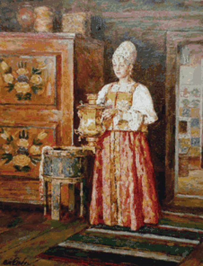 Девушка с самоваром - сказка, быт, русское, картина - предпросмотр