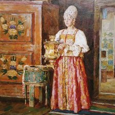 Схема вышивки «Девушка с самоваром»