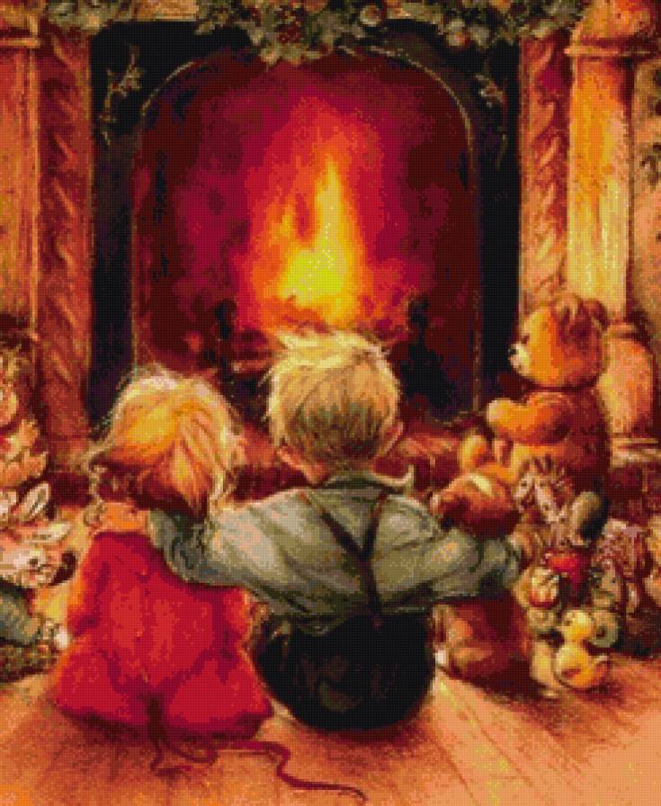 НГ - новый год, камин, дети, двое - предпросмотр