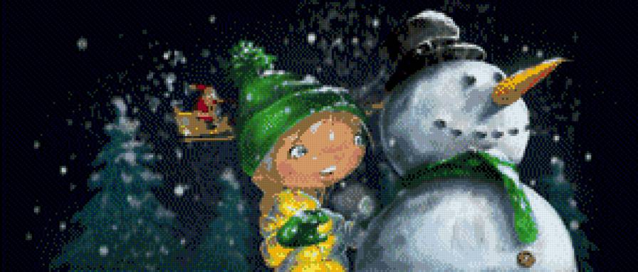 новогоднее чудо - новый год, зима, снег, снеговик, девочка, чудо - предпросмотр