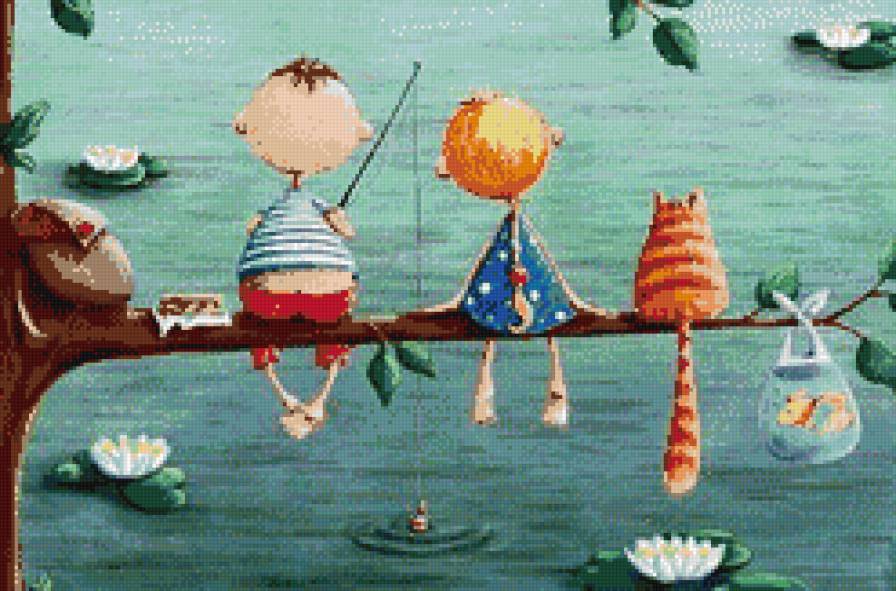 10 - озеро, рыбалка, кот, детская - предпросмотр