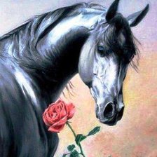 Схема вышивки ««Вороной с розой»»