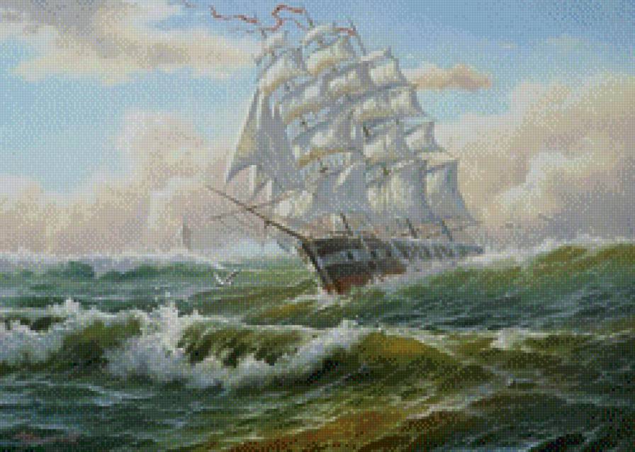 парусник - морской пейзаж, парусник - предпросмотр