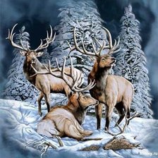 Схема вышивки «Олени в лесу.»