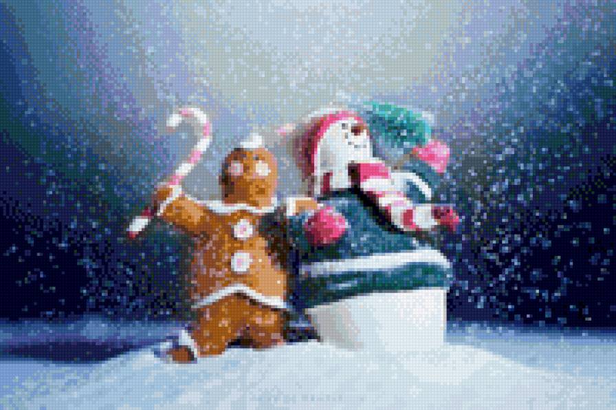 Новогоднее настроение - новый год, пряничный человечек, снеговик, зима - предпросмотр