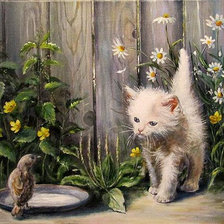 Схема вышивки «котенок и воробей»